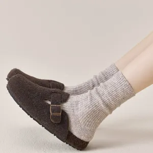 Thick wool socks for women autumn winter cozy warm ribbed mid-calf crew socks thermal daily wear