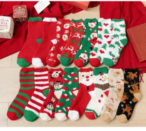 Women winter Christmas fuzzy coral fleece mid-tube socks warm cozy holiday gift socks.