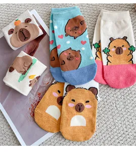 Calzini corti in cotone con motivo di animali per donna, morbidi comodi casual dettaglio.