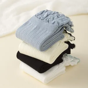 Gemütliche Baumwoll-Mittelsocken für Damen, süße Rüschenrand Blasenbündchen Wintersocken