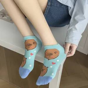 Calzini corti da donna con motivo a orsetto, calze basse in cotone traspirante caviglia.