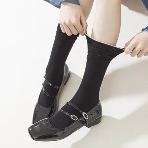 Damen schwarze Mittelsocken gerippter Bündchen süße Lolita Mode Strümpfe tägliche Kleidung