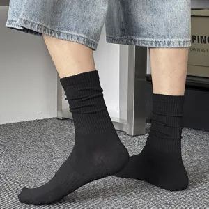 Calzini neri in cotone da uomo, calze sportive lunghe a costine, traspiranti e comode.