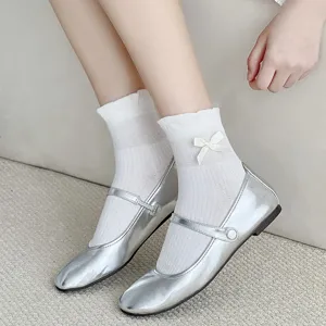 Calcetines Cortos de Pura Algodón para Mujer con Lazo y Puño de Burbuja Lindo Dulce Color Sólido Transpirable Malla Calcetines de Tobillo