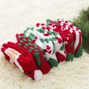 Christmas fleece cozy coral velvet thick mid-tube socks women winter cute festive wear