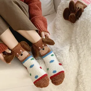 Vrouwen Leuke Teckel Hond Pop Pluche Koraal Fleece Warm Verdikt Slaap Middelste Buis Thuis Vloer Sokken Winter Gezellig
