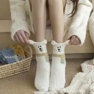Calcetines suaves bordados oso mujer vellón coral invierno casa cálido sueño muy acogedor