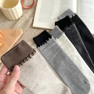 Korean style cute lettuce edge mid-calf socks comfortable cotton socks daily wear fashion