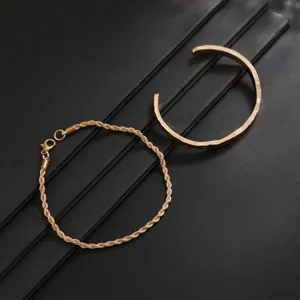 Gold-plated 2-piece bracelet set featuring a twisted rope chain and an open cuff design.