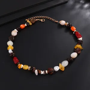 Collier ras du cou en perles de pierre naturelle colorée de style européen bijoux