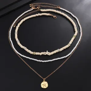 Boho multi-layer starfish pendant necklace set for beach vacation and daily fashion wear