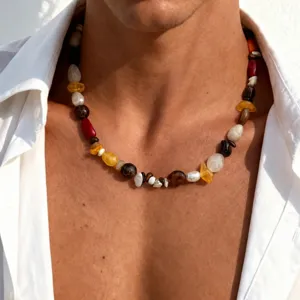 Collier de perles en pierre naturelle colorée pour hommes bijoux dopamine style