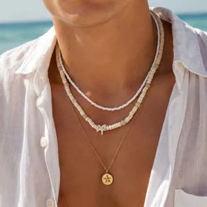 Men's layered beaded necklace set beach vacation style with charming starfish pendant.