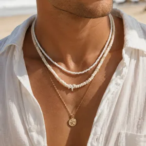 Men layered beaded necklace set starfish pendant beach vacation clavicle chain jewelry