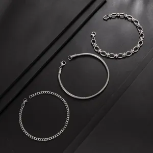 Roestvrij staal armbanden 3-delige set, minimalistische slangenketting en schakelketting voor stapelen.