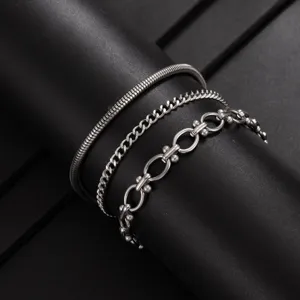 Roestvrij staal driedelige armband set minimalistische stapelbare slangenketting sieraden