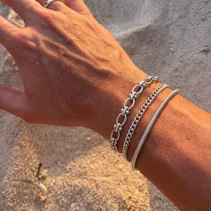 Minimalistisch Roestvrij Staal Ketting Armband Set Voor Heren Torsieketting Ovaal Schakelketting Slangenketting Stapelbare Mode Sieraden
