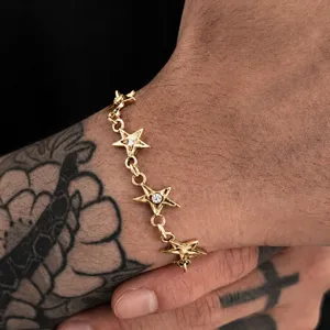 Goudkleurige sterren ketting armband met kristallen steentjes, hip-hop pols sieraden