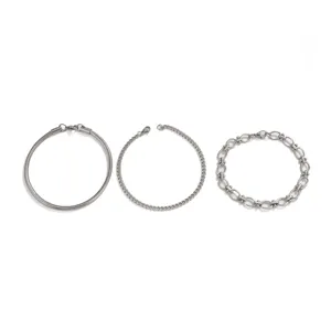 Roestvrij staal minimalistische armband set voor dames en heren, hippe zilveren ketting.