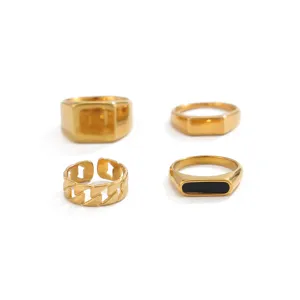 Minimalist gold stainless steel rings set for men, modern geometric signet jewelry 4pcs