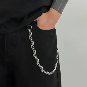 Herren Hip-Hop Schlangen Hosenkette, stilvolle silberne Metall Brieftaschen Kette.
