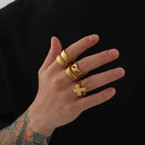 Ensemble de bagues en or vintage hommes Croix géométrique Punk Mode Bijoux Style