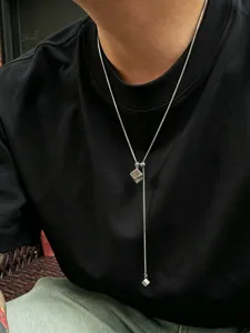 Men stainless steel square pendant y necklace detail view fashion clavicle chain accessory