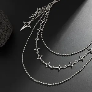 Men hip-hop multi-layer four-pointed star pants chain silver metal jeans waist chain