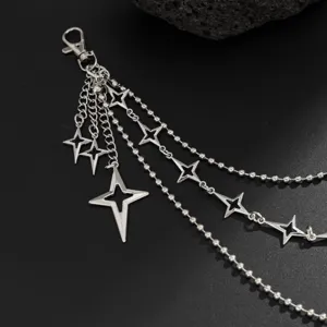 Hip hop silver multi-layer four-pointed star pants chain punk style waist chain jewelry