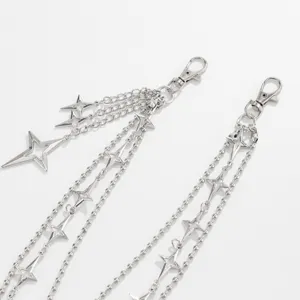 Hip hop silver star pant chain detail, trendy metal jean waist chain for men fashion accessories.