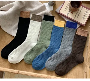 Herren Winter Wolle Colorblock Socken dicker Strick warme gemütliche Retro Socken neu