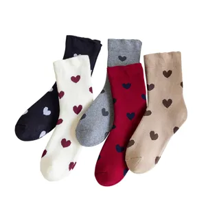 Chaussettes mi-hautes thermiques épaisses femme joli motif cœur chaussettes hiver coton chaud