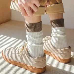 Herren dicke Strick Farbblock Wolle Mittelsocken, perfekt für Herbst und Winter Wärme.