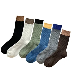 Herbst Winter Herren dicke Strick Colorblock Wolle Crew Socken warme Thermalsocken