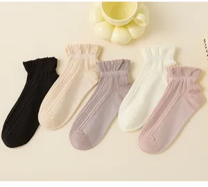 Women summer breathable short socks cute ruffled lace ankle socks sweet style casual hosiery