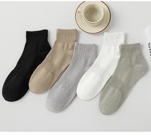 Men's breathable mesh short socks pure cotton comfortable casual sports ankle socks 5 pairs set