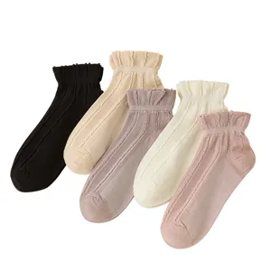 Women summer thin breathable short socks cute Japanese style ruffled wide cuff ankle socks