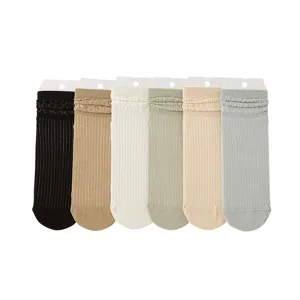 Calcetines de tubo medio para mujer estilo japonés calado, algodón fino transpirable 6 pares