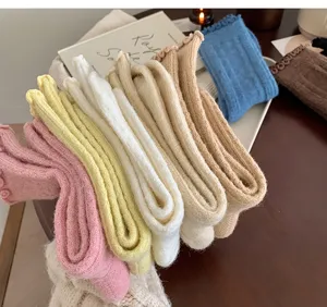 Damen dicke warme Wolle Schlauchsocken Winter einfarbig süße Rüschenkante lange Röhrensocken