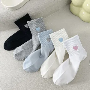 Summer cotton mesh embroidered short socks for women, cute heart pattern ankle socks.