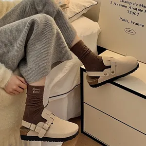 Cozy winter wool mid-calf socks for women featuring cute embroidery, thick and warm daily wear.