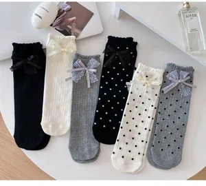 Damen Herbst Winter Socken süße Schleife Spitzen Polka Dot niedliche Schüler Socken