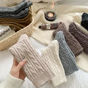 Women cozy knit slouch socks wool warm winter hosiery with metallic sparkle thread.