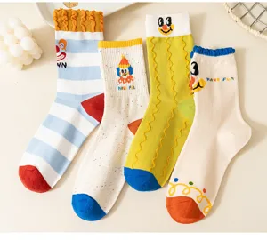 Cute cartoon clown mid-tube cotton socks for women, fun and colorful casual daily wear.