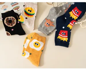 Cute cartoon food pattern women mid-tube socks comfortable cotton casual daily wear!