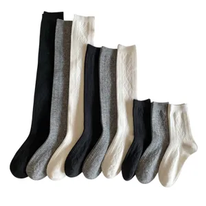 Damen Kaschmir Overknees Socken Einfarbig Zopfmuster Lang Oberschenkel Strümpfe Winter