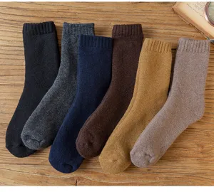 Men's thick winter warm wool plush mid-tube socks comfortable thermal solid color socks