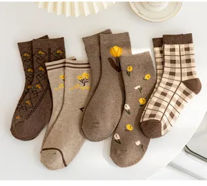 Damen Winter warme Wadenlange Baumwollsocken dicke gefütterte süße Tulpen Karo Socken