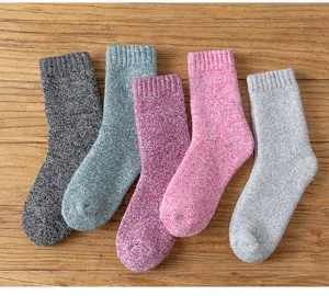 Winter women thick thermal loop socks retro marled mid-tube cotton socks warm daily wear