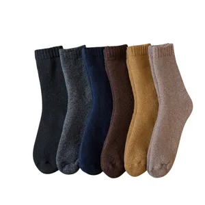 Men winter thick wool socks warm thermal boot socks solid color cozy cold weather 6 pairs